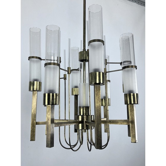 Image 1 of Vintage brass and glass chandelier for Sciolari, Italy 1960