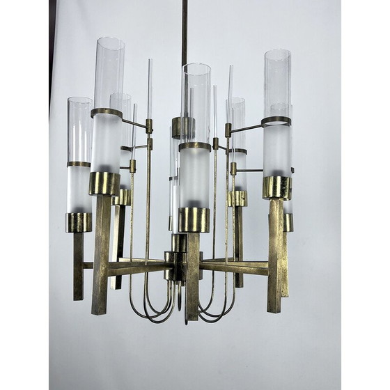 Image 1 of Vintage brass and glass chandelier for Sciolari, Italy 1960