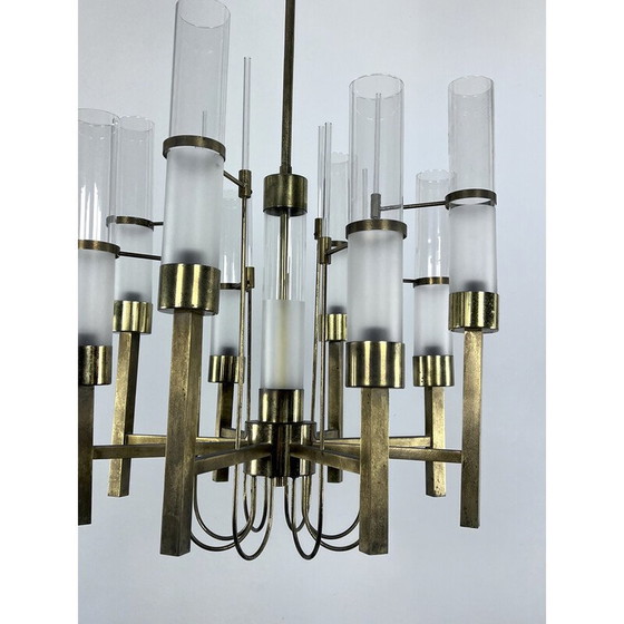 Image 1 of Vintage brass and glass chandelier for Sciolari, Italy 1960