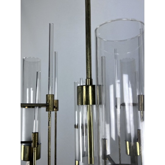 Image 1 of Vintage brass and glass chandelier for Sciolari, Italy 1960
