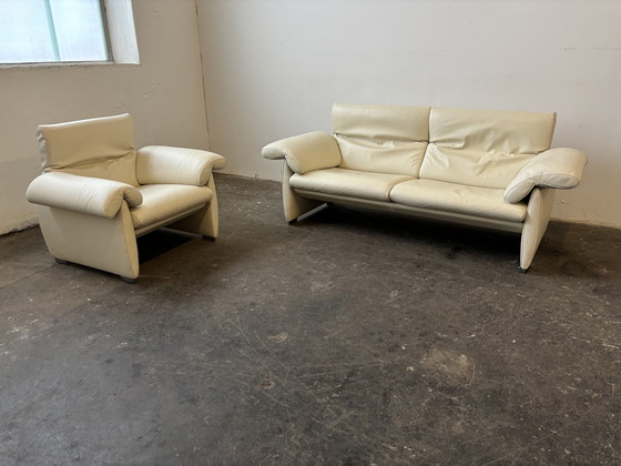 Image 1 of De Sede Ds-10 Leather Sofa With Armchair Leather Beige