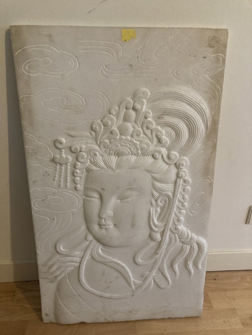 Very Heavy Marble Relief With Buddha Image