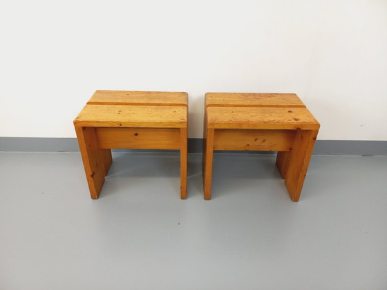 Image 1 of Paire De Tabourets Charlotte Perriand Les Arcs Vintage En Pin Des Années 60 70