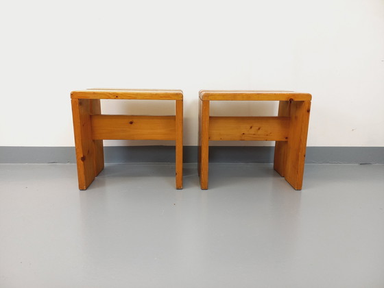 Image 1 of Paire De Tabourets Charlotte Perriand Les Arcs Vintage En Pin Des Années 60 70