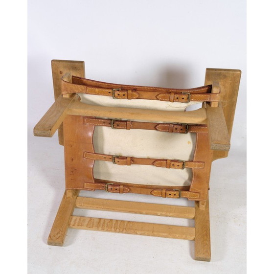 Image 1 of Poltrona spagnola vintage modello Bm2226 in legno di quercia e pelle patinata di Børge Mogensen, 1958