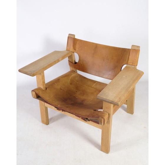 Image 1 of Poltrona spagnola vintage modello Bm2226 in legno di quercia e pelle patinata di Børge Mogensen, 1958