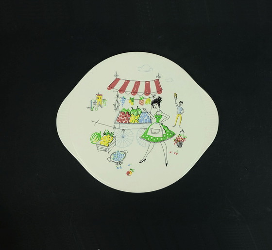 Image 1 of 1950s CAKE PLATE grunstadt decor southern scenery 