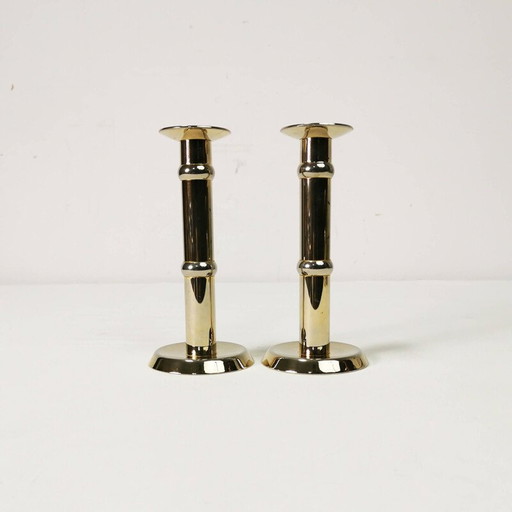 Pair of vintage gold candle holders, Denmark 1960