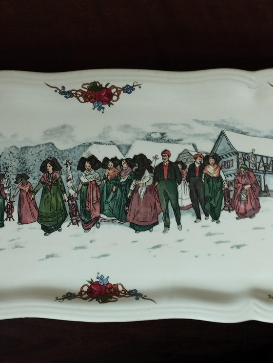 Image 1 of Digoin Sarreguemines - Art De La Table - Antique, Vintage Tableware - Plat À Cake En Faïence Décor Obernai - Faïenceries Sarreg