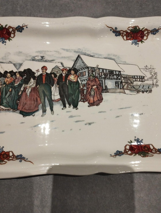 Image 1 of Digoin Sarreguemines - Art De La Table - Antique, Vintage Tableware - Plat À Cake En Faïence Décor Obernai - Faïenceries Sarreg