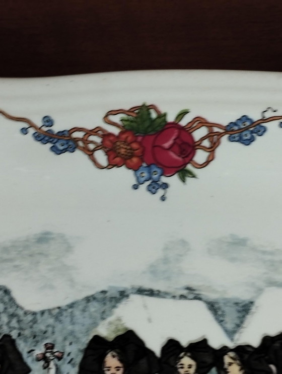 Image 1 of Digoin Sarreguemines - Art De La Table - Antique, Vintage Tableware - Plat À Cake En Faïence Décor Obernai - Faïenceries Sarreg