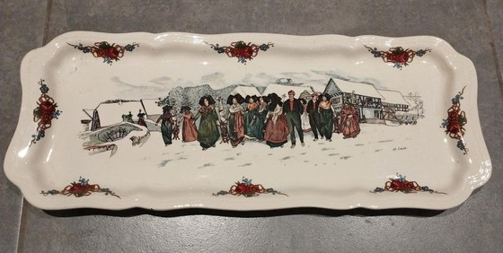 Image 1 of Digoin Sarreguemines - Art De La Table - Antique, Vintage Tableware - Plat À Cake En Faïence Décor Obernai - Faïenceries Sarreg
