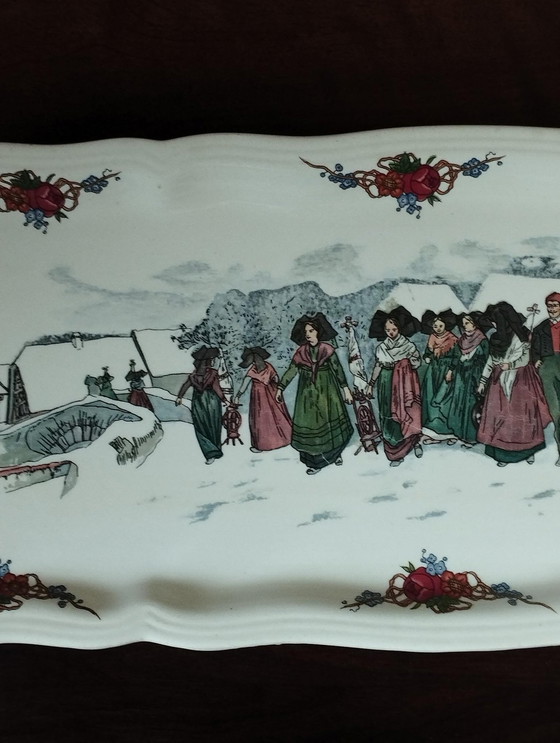 Image 1 of Digoin Sarreguemines - Art De La Table - Antique, Vintage Tableware - Plat À Cake En Faïence Décor Obernai - Faïenceries Sarreg