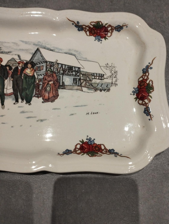 Image 1 of Digoin Sarreguemines - Art De La Table - Antique, Vintage Tableware - Plat À Cake En Faïence Décor Obernai - Faïenceries Sarreg