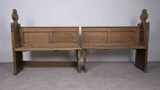 Image 1 of 2x Gothic Church Pews