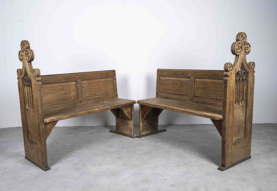 Image 1 of 2x Gothic Church Pews