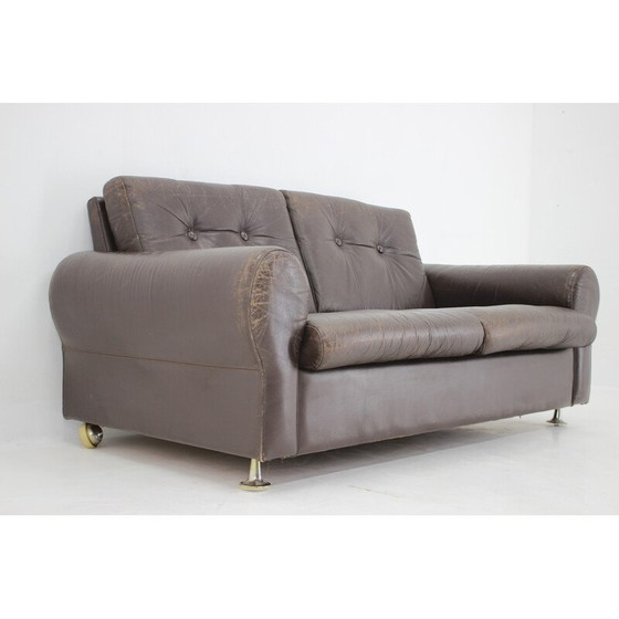 Image 1 of Vintage Danish brown leather 2 seater sofa, 1970s