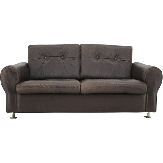 Image 1 of Vintage Danish brown leather 2 seater sofa, 1970s