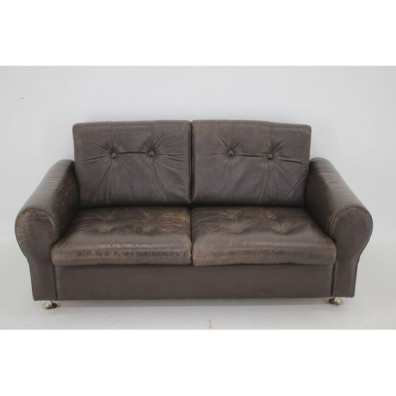 Image 1 of Vintage Danish brown leather 2 seater sofa, 1970s