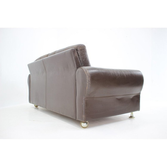 Image 1 of Vintage Danish brown leather 2 seater sofa, 1970s