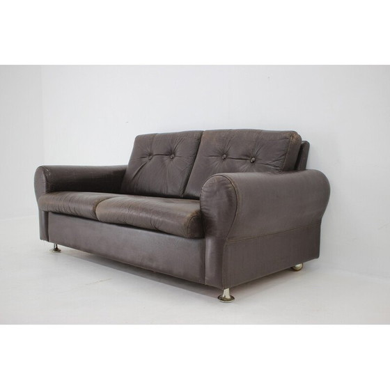 Image 1 of Vintage Danish brown leather 2 seater sofa, 1970s