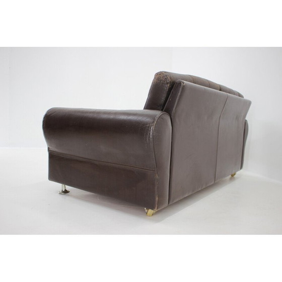 Image 1 of Vintage Danish brown leather 2 seater sofa, 1970s