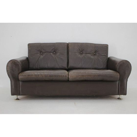 Image 1 of Vintage Danish brown leather 2 seater sofa, 1970s