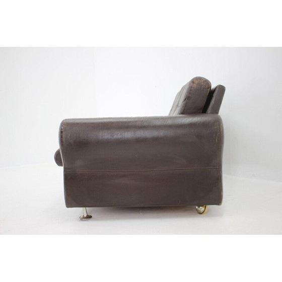 Image 1 of Vintage Danish brown leather 2 seater sofa, 1970s