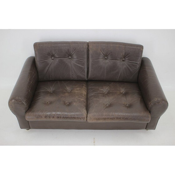 Image 1 of Vintage Danish brown leather 2 seater sofa, 1970s