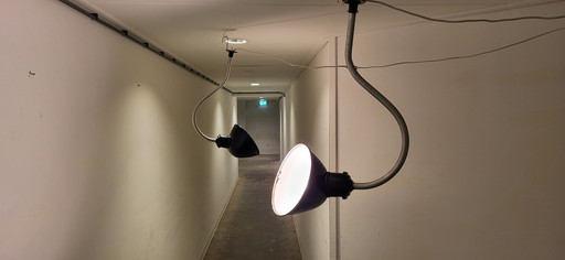 2 Industrial Gooseneck Wall Lights Barton England
