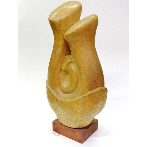 Image 1 of Vintage abstract hand-carved wood sculpture by Feldman, 1970