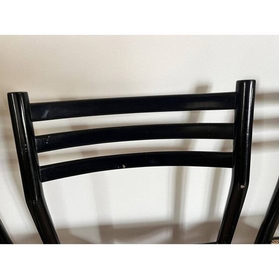 Image 1 of Set di 4 sedie vintage in legno laccato nero e corda, Italia 1970
