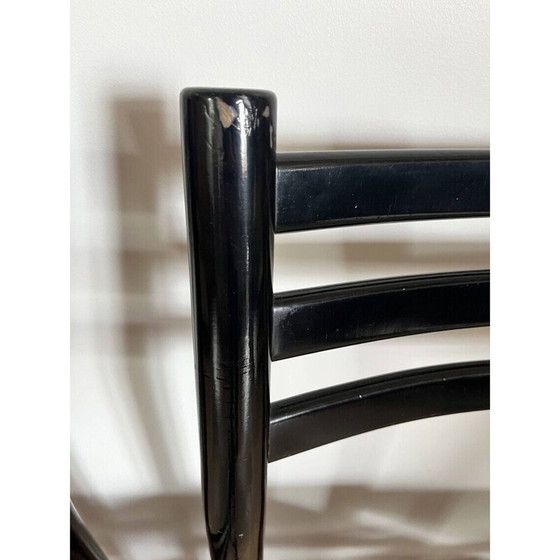 Image 1 of Set di 4 sedie vintage in legno laccato nero e corda, Italia 1970