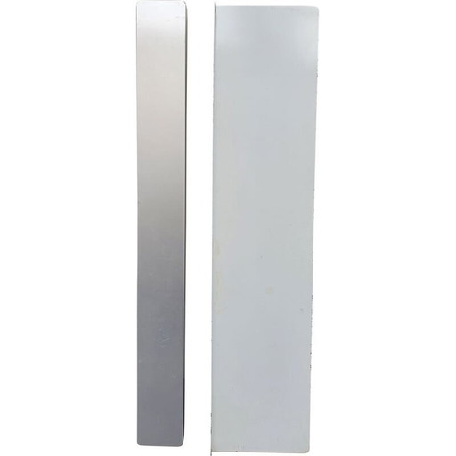 Pair of vintage shelves in white lacquered metal and stainless steel, selected by Charlotte Perriand, 1965
