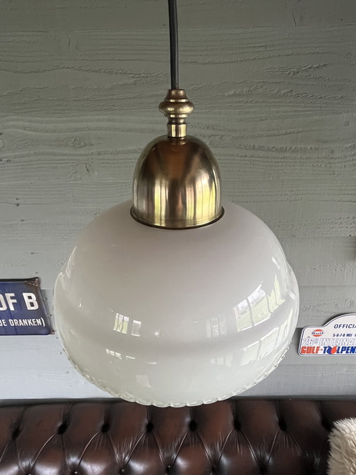Lampada a sospensione vintage in vetro di latte 