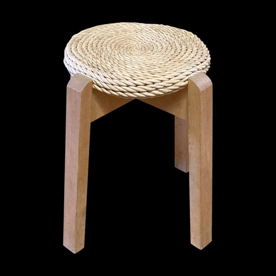 Image 1 of Midcentury Scandinavian Pine Rope Rush Stool