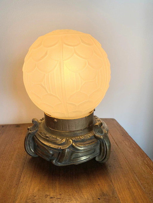 Art Deco Bronze And Glass Lamp.