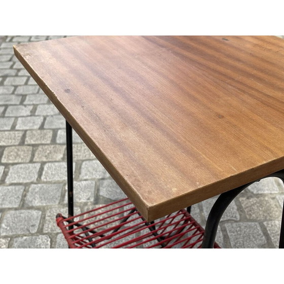 Image 1 of Vintage metal pedestal table and mahogany top, 1970