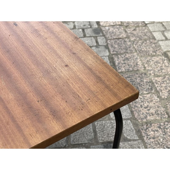 Image 1 of Vintage metal pedestal table and mahogany top, 1970