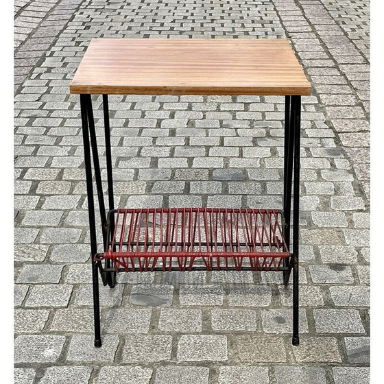 Image 1 of Vintage metal pedestal table and mahogany top, 1970