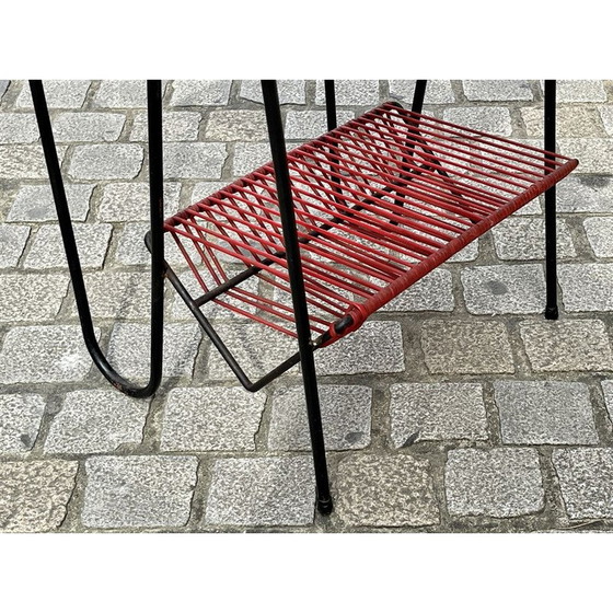 Image 1 of Vintage metal pedestal table and mahogany top, 1970