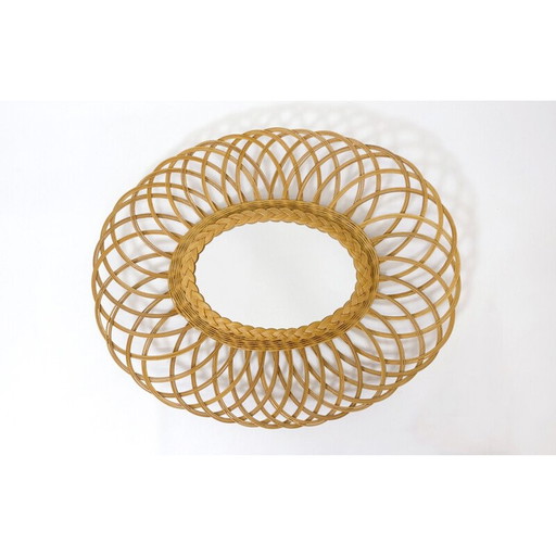 Oval wicker mirror, France 1960-1970