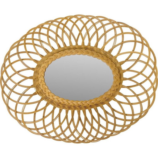 Oval wicker mirror, France 1960-1970