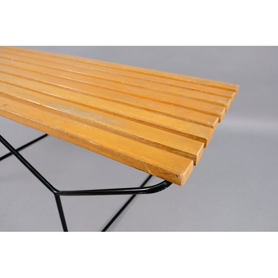 Image 1 of Vintage flowered bench in wood and metal slats, Germany 1960