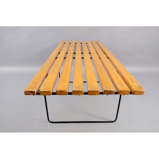 Image 1 of Vintage flowered bench in wood and metal slats, Germany 1960