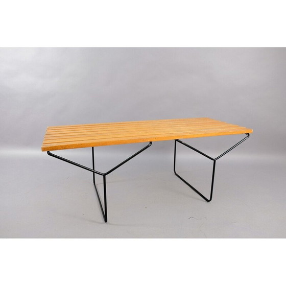 Image 1 of Vintage flowered bench in wood and metal slats, Germany 1960