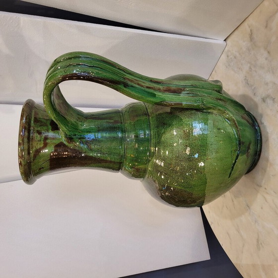 Image 1 of Vintage green enameled ceramic jug for Biot, France