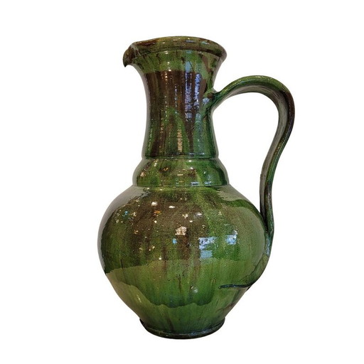 Jarra vintage de cerámica esmaltada verde para Biot, Francia