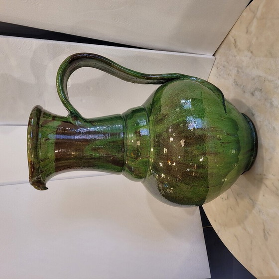 Image 1 of Vintage green enameled ceramic jug for Biot, France