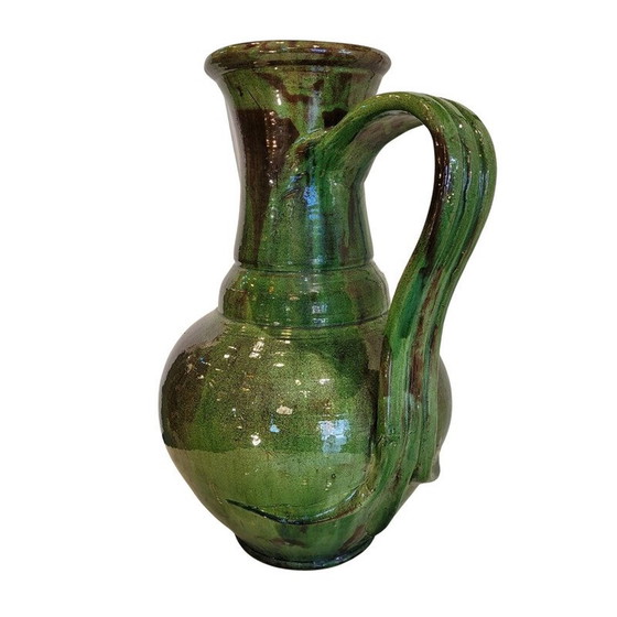 Image 1 of Vintage green enameled ceramic jug for Biot, France